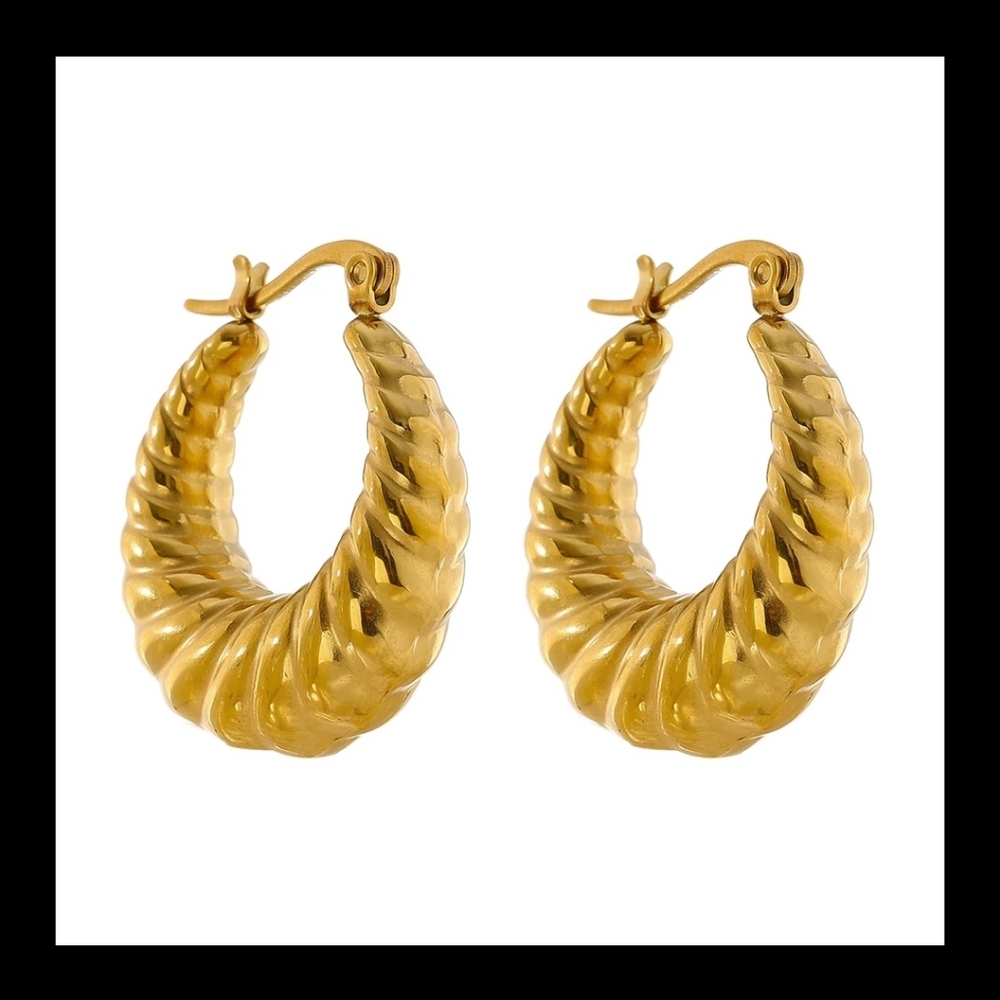 New. Gold Croissant Hoop Earrings